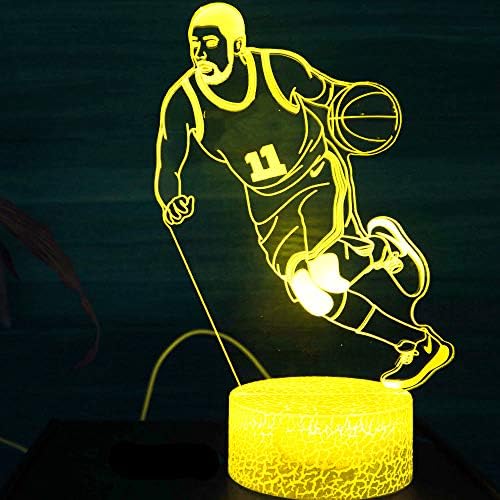 Jinnwell 3D кошаркарска спортска ноќна светлосна ламба илузија LED 7 бои Промена на допир прекинувач Табела за декорација на декорација
