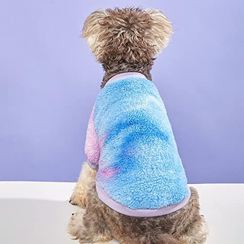 Топло кутре зимски џемпер задебелена плишана облека за кучиња за кучиња за мали кучиња облека, градиент сина, голема