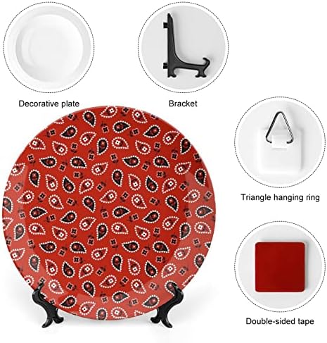 Црвена бандана персонализирана коска Кина Прилагодени керамички декоративни плочи Домашна тркалезна плоча со држач за приказ 6инч