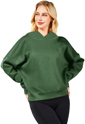 Yswенски женски долг ракав обичен цврста боја основен качулка пулвер лабава лилјак кошула