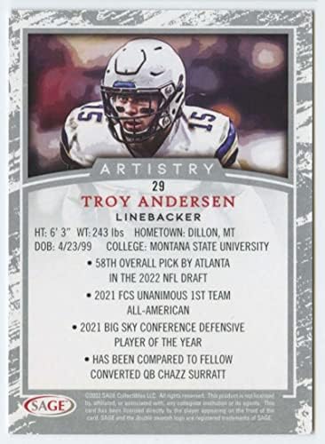 2022 Sage Artistry 29 Troy Andersen Montana State Bobcats RC RC Rokie Football Trading Card