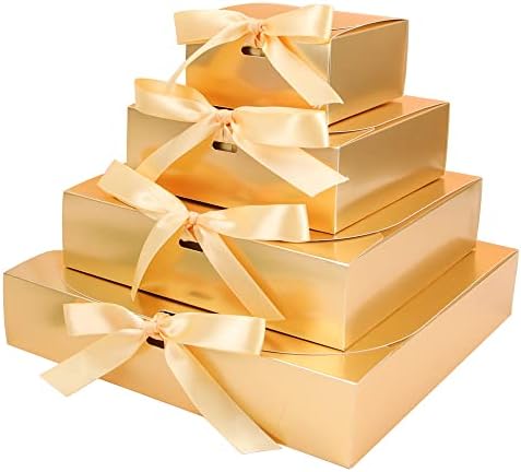 Сичен Златна кутија за подароци, Со лакови и панделки, што се користи за подароци за роденден, пакување ракотворби и преносни картони