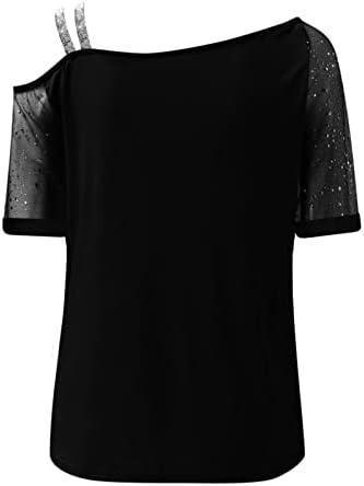 Тинејџерски девојки надвор од рамо со кратки ракави со кратки ракави, лабава лабава фит бренд блуза маичка мрежа крпеница маичка