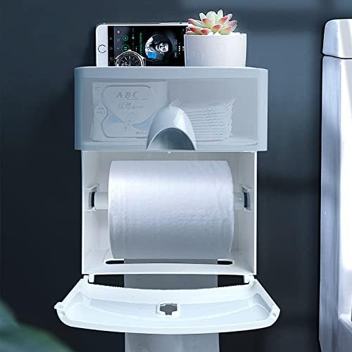 Кутија за држачи на тоалетна хартија со фиока, водоотпорен држач за тоалетна хартија со полица за складирање и покривање.
