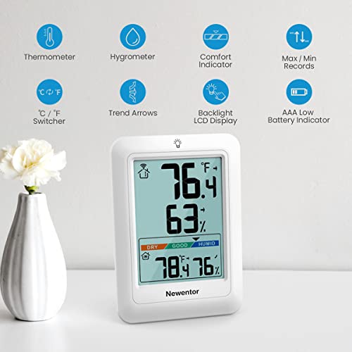 Новарен затворен термометар на отворено безжичен, дигитален надворешен термометар хигрометар со алармирање на мраз, временски термометри