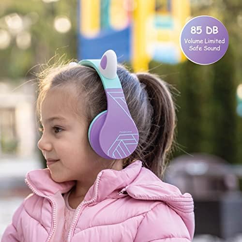 PowerLocus Bluetooth Слушалки За Деца, Безжични Преклопливи Слушалки Преку Уво, Слушалки Со Микрофон, Ограничување НА Јачината НА Звукот 85DB,