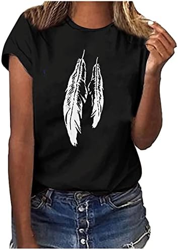 Летни врвови за жени, женски кратки ракави маички девојки кои излегуваат на врвови печати печати обични маици врвови облечени блузи