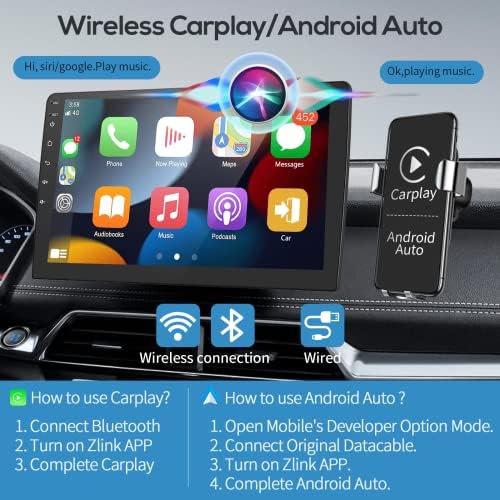 2g 32g Android Двоен Din Автомобил Стерео Со Безжичен Apple Carplay, Rimoody 2 Din 9 Екран На Допир Автомобил Радио GPS Bluetooth WiFi Fm Радио + Заден Поглед Камера