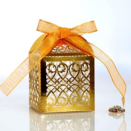 N/A 50 парчиња чипка за чипка, шуплива превоз, кутии за бонбони за бонбони со лента за свадбени венчавки, фаворизирана декорација