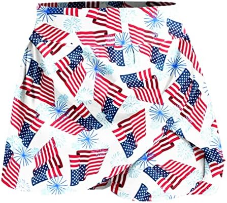 4 -ти јули во САД знаме атлетски здолништа со шорцеви за жени со високи половини плетени проточни голф -голф 2 во 1 јога -скерти
