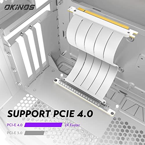Окинос PCIE 4.0 Бел Адаптер Кабел 200mm 90-Степен Интерфејс Со L - Облик Фиксна Заграда