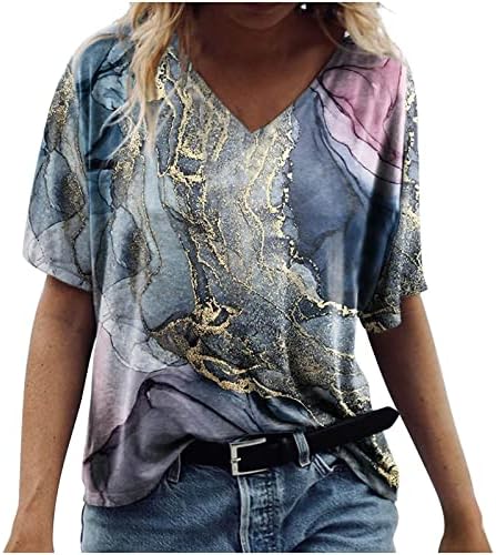 Есен летен маица женски жени 2023 облека моден краток ракав v врат памук графички блуза мета за дами ga ga