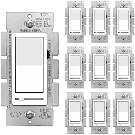 [10 Пакет] Bestten Dimmer Wall Switch, Еден Пол или 3-Насочен, Компатибилен СО ЗАТЕМНЕТА LED, CFL, блескаво И Халогена Сијалица,
