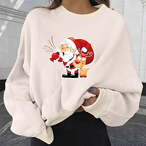 Wozvali Women'sенски преголем џемпер Божиќ, симпатична снежна кошула, печатени кошули за пулвер