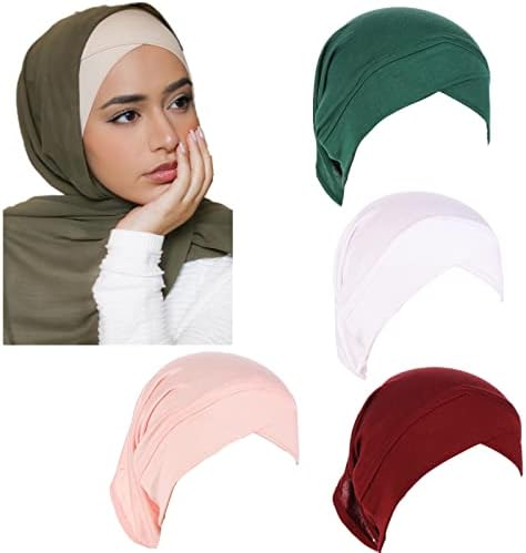 4 парчиња муслиманска внатрешна хиџаб капа за жени вкрстено турбан подмолно под -капакот на хаубата на исламски џерси цевки