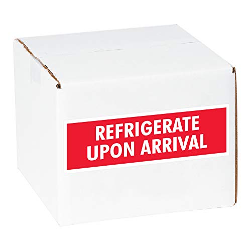 Етикети/налепници „Фрижидер по пристигнување“, 2 х 8 , црвено/бело, 500 етикети по ролна