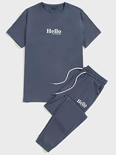 Fdsufdy Две парчиња облека за мажи мажи со букви графички мета и влечење на половината џемпери