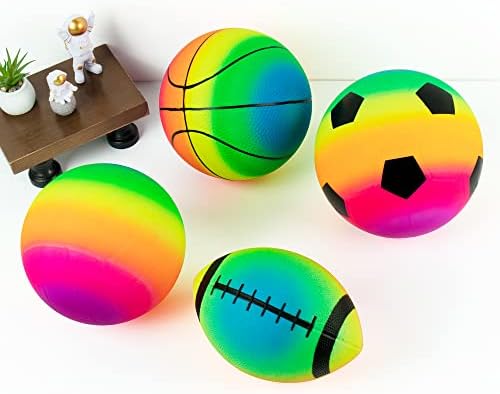 MIC MICSOA 4 PCS играчки топки со кикбол 8,5 инчи + Homotte Rainbow Sports Balls Pack од 4, 1 секој од 8,5 фудбал, кошарка, фудбал