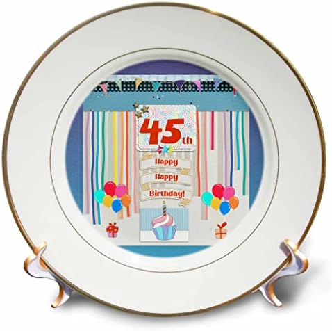 3drose Слика на 45 -та роденденска ознака, кекс, свеќа, балони, подарок, стрими - плочи