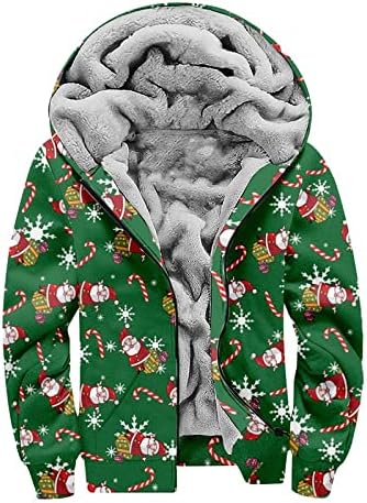 Јакни за мажи мода случајно, грда Божиќ, печатено задебелен шерпа, обложена фланелна ватирана топла палта надворешна облека со аспиратор,