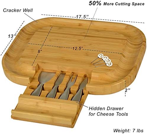 Пикник на Аскота Персонализирана монограмирана врежана табла за сечење бамбус за сирење и charcuterie - Вклучува маркери за ножеви и маркери