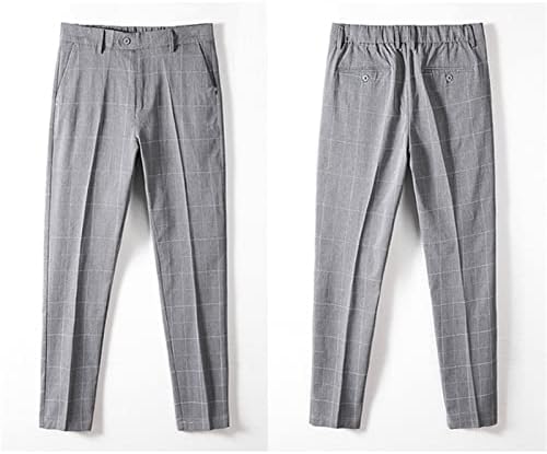Машка карирана деловна удобност Пантажа, панталона, директно вклопување во костум, панталони, панталони со лесна лабава лабава панталони