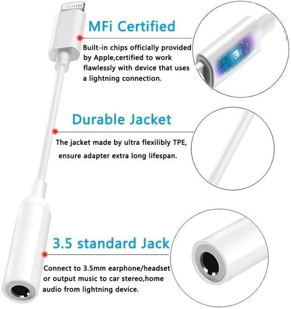 [Apple MFI сертифициран] Молња до 3,5 mm Адаптер за приклучоци за слушалки, 2 пакет за iPhone 3,5 mm слушалки за слушалки за Audio