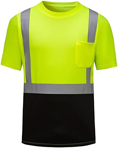 DPSAFETY висока видливост Класа 3 кошули Брзи суви безбедносни маици со рефлексивни ленти и џеб со кратки ракави од џеб, здраво за градежни