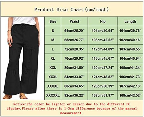 2023 памучни постелнини панталони, еластични високи половини широки нозе лабава вклопена должина на глуждот цврста боја јога долги панталони со