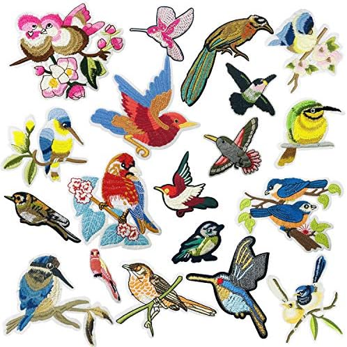 Woohome 19 парчиња Птица железо на закрпи разновидна птица шива на закрпи DIY декорација или поправка, извезени апликации за облека за ранец за