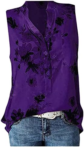 Lutmen'sенска камизола летна мода лабава необична кошула без ракави, женски V-врат за цвеќиња од цвеќиња за прием на врвот на врвот