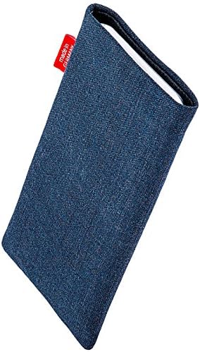 Fitbag Jive Blue прилагодена прилагодена ракав за Motorola Lenovo Hellomoto Moto E4 Plus. Торбичка за ткаенини со фино костум со интегрирана
