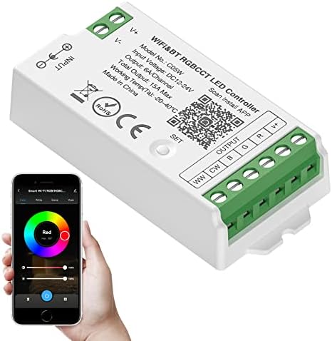 SEZO C05W WiFi Bluetooth RGBCCT LED лента контролор Група Контрола за поддршка Tuya Smart Life App/Voice Control Компатибилен со LM091 LM096 LM007 LM097 RGBCCT Remote DC12-24V