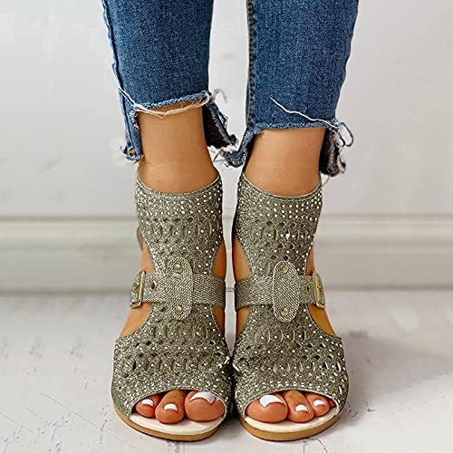 Аиху клинови за жени сандали женски rhinestones zipper клин -сандали лето облечени шупливи чевли од сандали на плажа