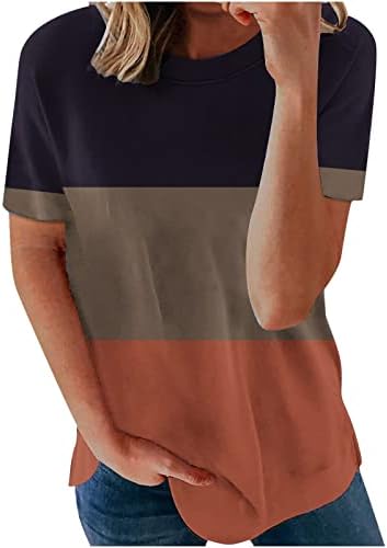 Женска летна маица боја во боја црна крпеница, кратки ракави, тркалезни вратот Едноставни меки врвови плус големина на блузи кошули
