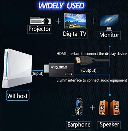 Адаптер за адаптер Wii HDMI конвертор, Wii to HDMI 1080p Конектор Излез Видео 3,5мм аудио - ги поддржува сите режими на прикажување