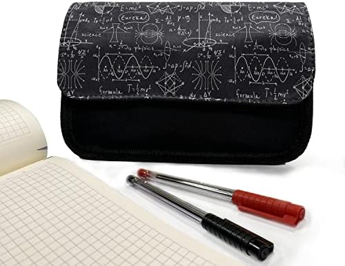 Случајна кутија за молив за наука, знак за научна пресметка, торба со молив со ткаенини со двоен патент, 8,5 x 5,5, црно -бело