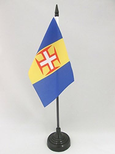 Знаме на знамето на аз знамето на табелата 4 '' x 6 '' - Португалија - знаме на Мадеријан биро 15 x 10 см - Црно пластично стапче и база