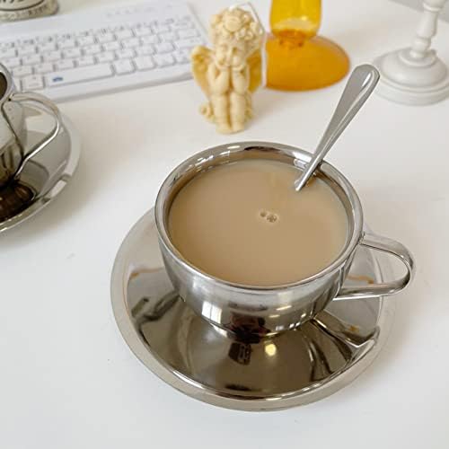 Комплет Шолја за кафе, 180мл 304 Лажица Кафе Од Нерѓосувачки Челик Поставена За Млеко