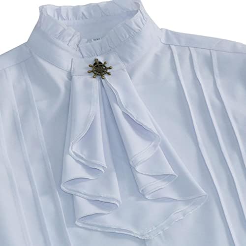 Ренесансна кошула мажи со долги ракави машки готски гроздобер двојна кошула стојат јака по полите долги ракави мафта за ракав, блуза од кошула