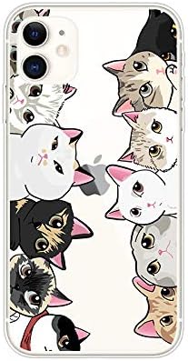 Случајот на iPhone 11 на Blingy, Women Whirly Fun Cartoon Cartoon Inивотински стил Симпатична мачка стил Транспарентен мек TPU заштитен