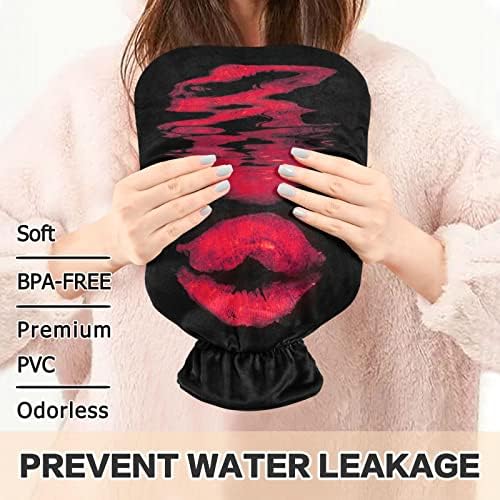 Oarencol жена црвена усна црна топла вода шише топла вода торба со покривка за топла и ладна компресија 1 литар