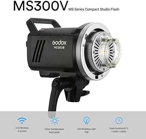 Godox MS300-V Компактен 300w Студио Блиц, Надградена Светилка За Моделирање, 2.4 G Безжичен X Систем GN58 5600K Monolight Со Bowens