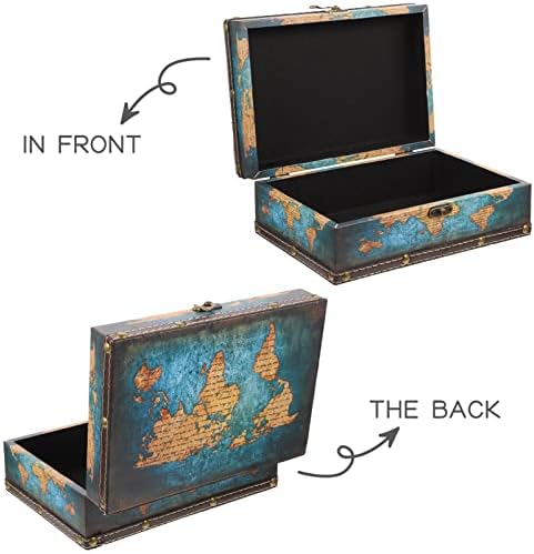 Кутија за Богатство на Градите алипис Кутија За Складирање На Светска Мапа, Кутија За Складирање На Гроздобер Дрво И Кожно Богатство Кутија