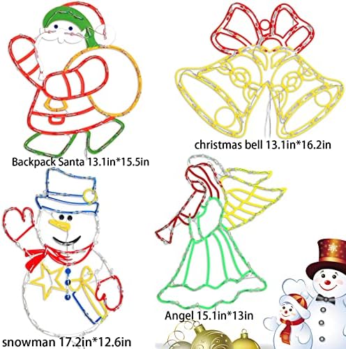 Божиќни прозорец силуета светла украси - 16in пакет од 4 знаци осветлена боја Санта снежен човек Ангел Бел за празник затворен wallиден