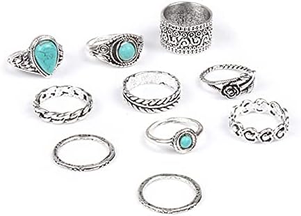 Womenените ringвонат моден сребрен камен боемски редење на редење на прстени 10 парчиња гроздобер прсти на зглобовите за жени за накит ветуваат