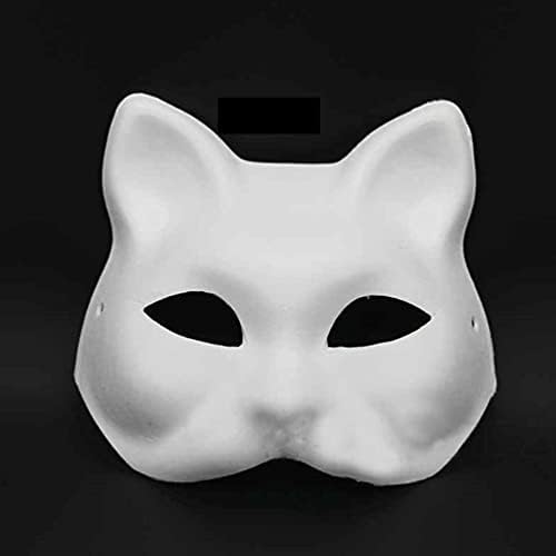 Nuobesty Kitsune Fox Masks Бела хартија рака насликана половина лице космејп маски DIY мачки фазики јапонски партиски залихи за маскирани маскирани драма бели 3 парчиња