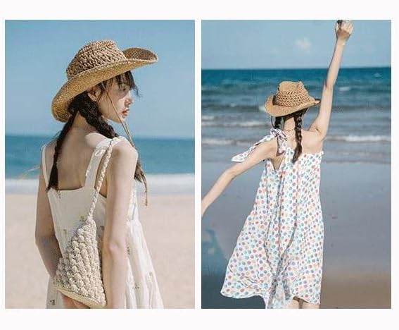 Широка капа од слама капа за жени/деца лето плажа Сонце капа од преклопување западната каубојска капа за дишење слама капаче на сонцето