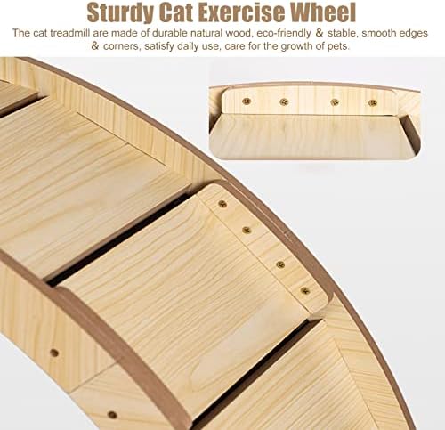 Дрвено тркало за вежбање со мачки 80/90/100cm, големи тркала за трчање на мачки во затворен простор со сопирачка, мал јаз и тивка