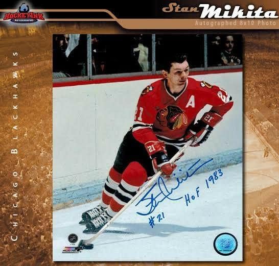 Стен Микита го потпиша Чикаго Блекхакс 8 x 10 Фото w/HOF натпис - 70303 - Автограмирани фотографии од NHL